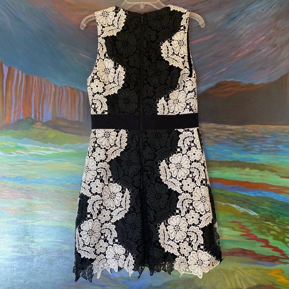 Alice + Olivia Patrice A-Line Lace Dress Black White Size Size 8 - Picture 7 of 14